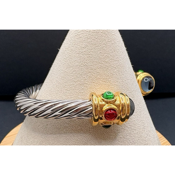 Vintage Monet Cuff Bracelet Gold & Silver Tone Multi Glass Cabs Modernist 6.25" - Picture 5 of 7